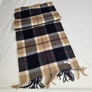 Johnstons 100% Lambs Wool Plaid Scarf Made In Scotland